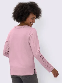 T-shirt à col rond avec délicat empiècement en dentelle et fentes latérales