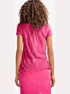 T-shirt à col rond avec détails dentelle et boutons brillants