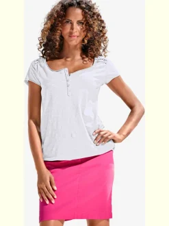 T-shirt à col rond avec détails dentelle et boutons brillants