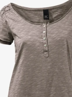T-shirt à col rond avec détails dentelle et boutons brillants
