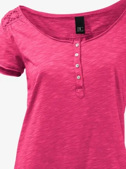 T-shirt à col rond avec détails dentelle et boutons brillants