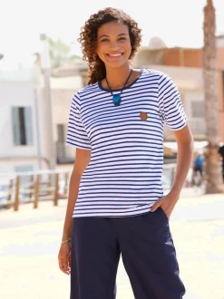 T-shirt à col rond avec empiècements en synthétique et rayures sportives
