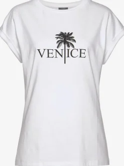 T-shirt à col rond avec impression palmier et manches courtes