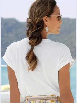 T-shirt à col rond avec impression palmier et manches courtes
