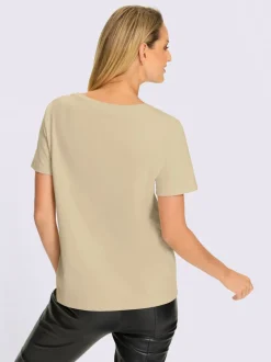 T-shirt à col rond avec inscription en perles fantaisie