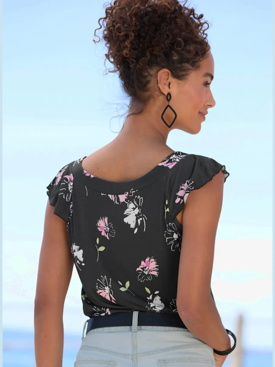 T-shirt à col rond avec manches courtes et ourlet droit