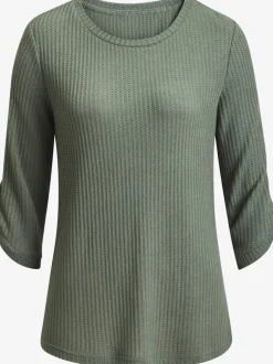 T-shirt à col rond avec manches 3/4 et boutons à l'ourlet