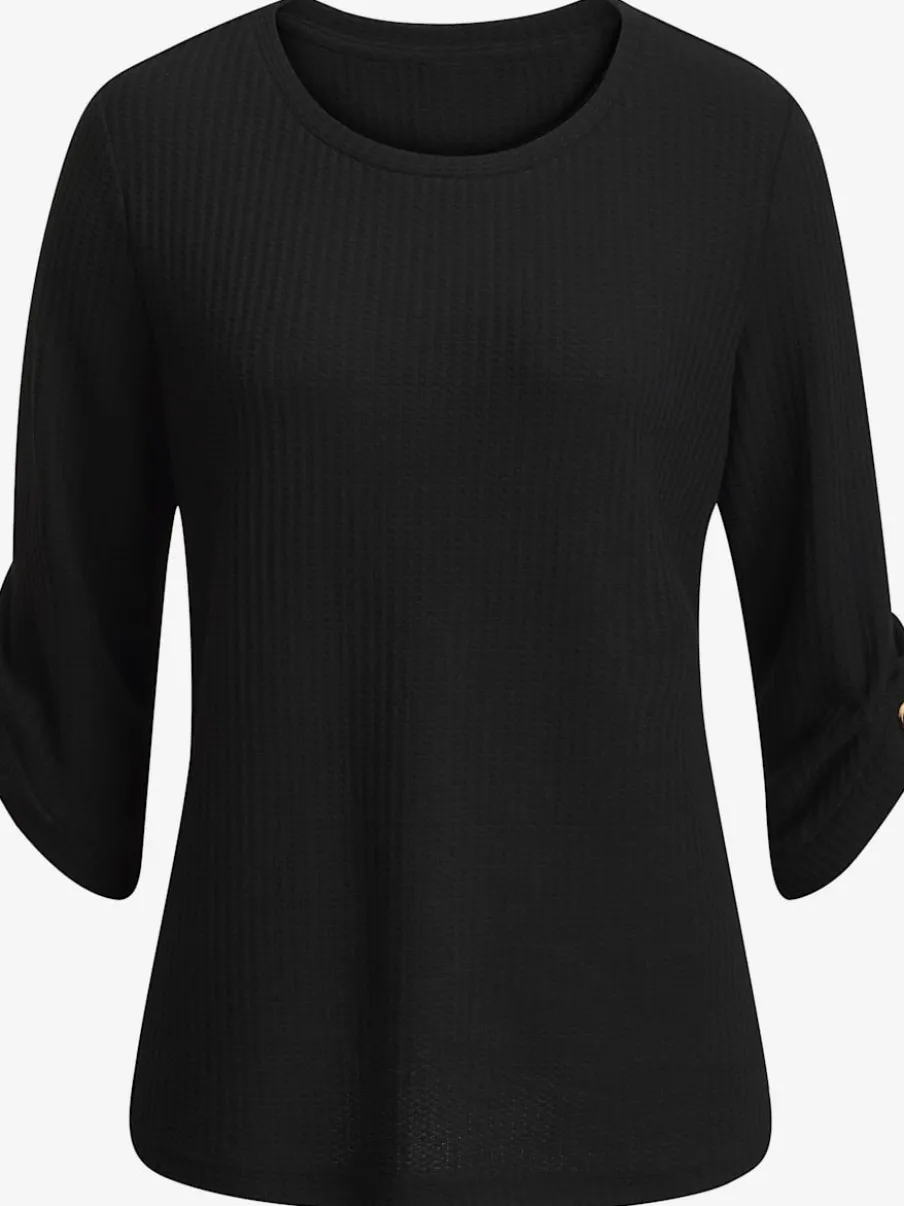T-shirt à col rond avec manches 3/4 et boutons à l'ourlet