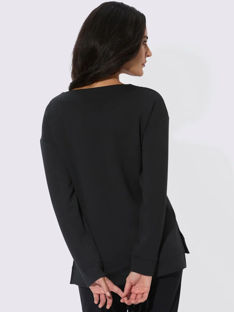 T-shirt à col rond avec manches longues et pierres brillantes