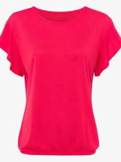 T-shirt à col rond avec manches volantées et taille élastique