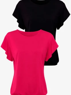 T-shirt à col rond avec manches volantées et taille élastique