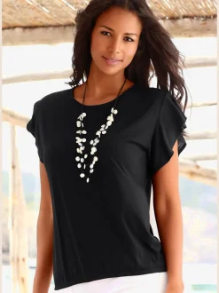T-shirt à col rond avec manches volantées et taille élastique