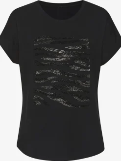 T-shirt à col rond avec motif en strass et ourlet arrondi