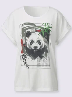 T-shirt à col rond avec motif panda et mancherons