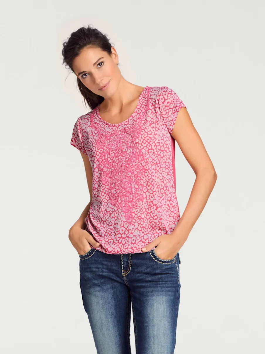T-shirt à col rond avec motifs dévorés modernes