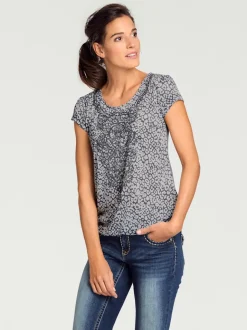 T-shirt à col rond avec motifs dévorés modernes