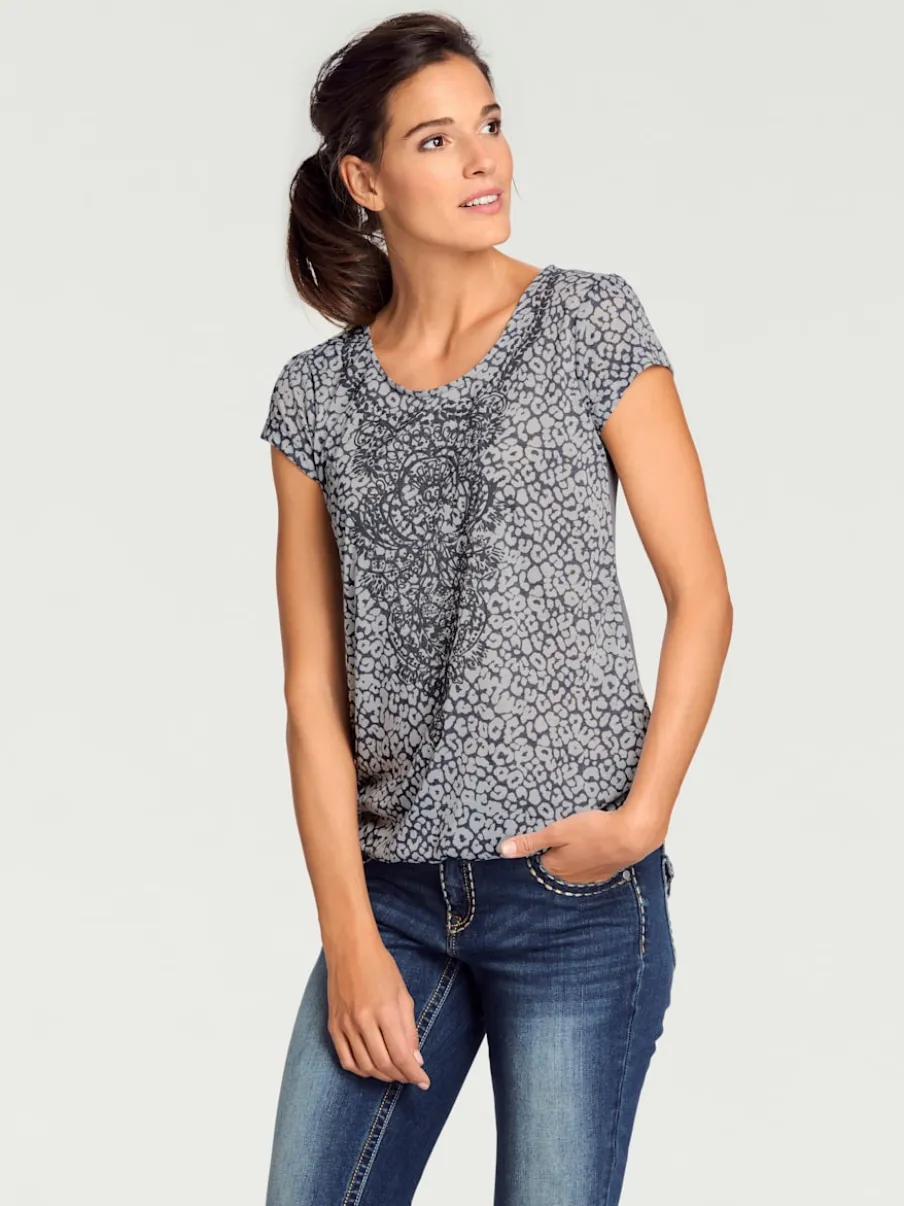 T-shirt à col rond avec motifs dévorés modernes