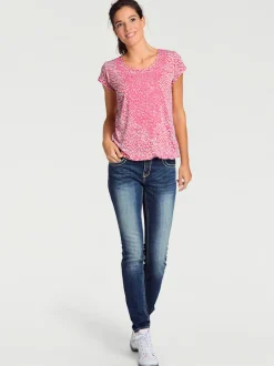 T-shirt à col rond avec motifs dévorés modernes