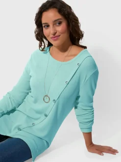 T-shirt à col rond en jacquard avec boutons fantaisie