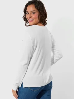 T-shirt à col rond en jacquard avec boutons fantaisie