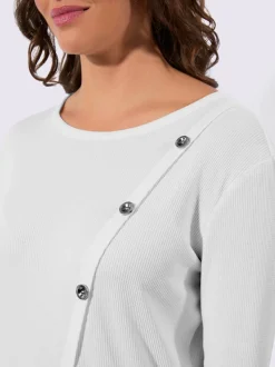 T-shirt à col rond en jacquard avec boutons fantaisie