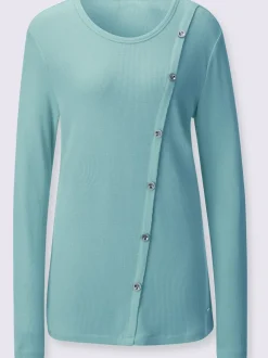 T-shirt à col rond en jacquard avec boutons fantaisie