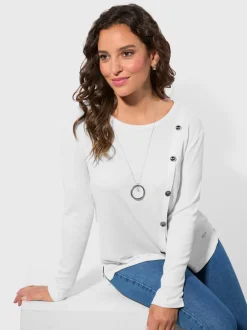 T-shirt à col rond en jacquard avec boutons fantaisie
