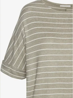 T-shirt à col rond en tricot fin avec rayures et manches mi-longues