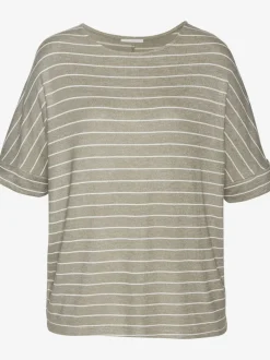 T-shirt à col rond en tricot fin avec rayures et manches mi-longues