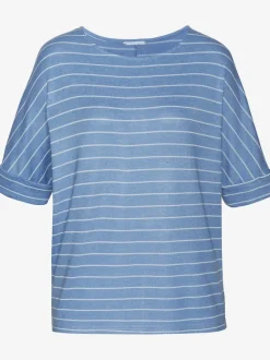 T-shirt à col rond en tricot fin avec rayures et manches mi-longues