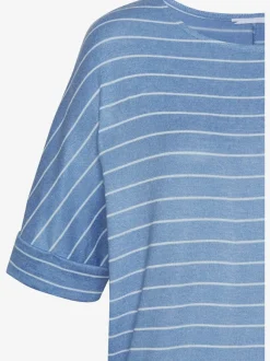 T-shirt à col rond en tricot fin avec rayures et manches mi-longues