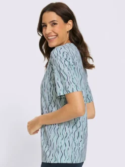 T-shirt à col rond et manches courtes avec motifs ondulés en coton bio