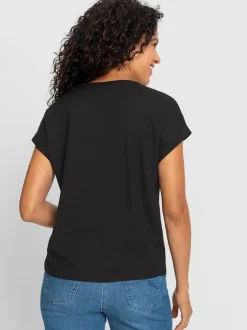 T-shirt à col rond fleurs et mancherons en coton