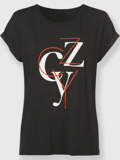 T-shirt col rond manches courtes inscription mode devant