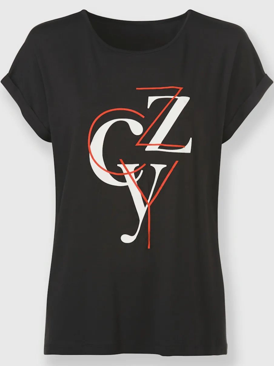 T-shirt col rond manches courtes inscription mode devant