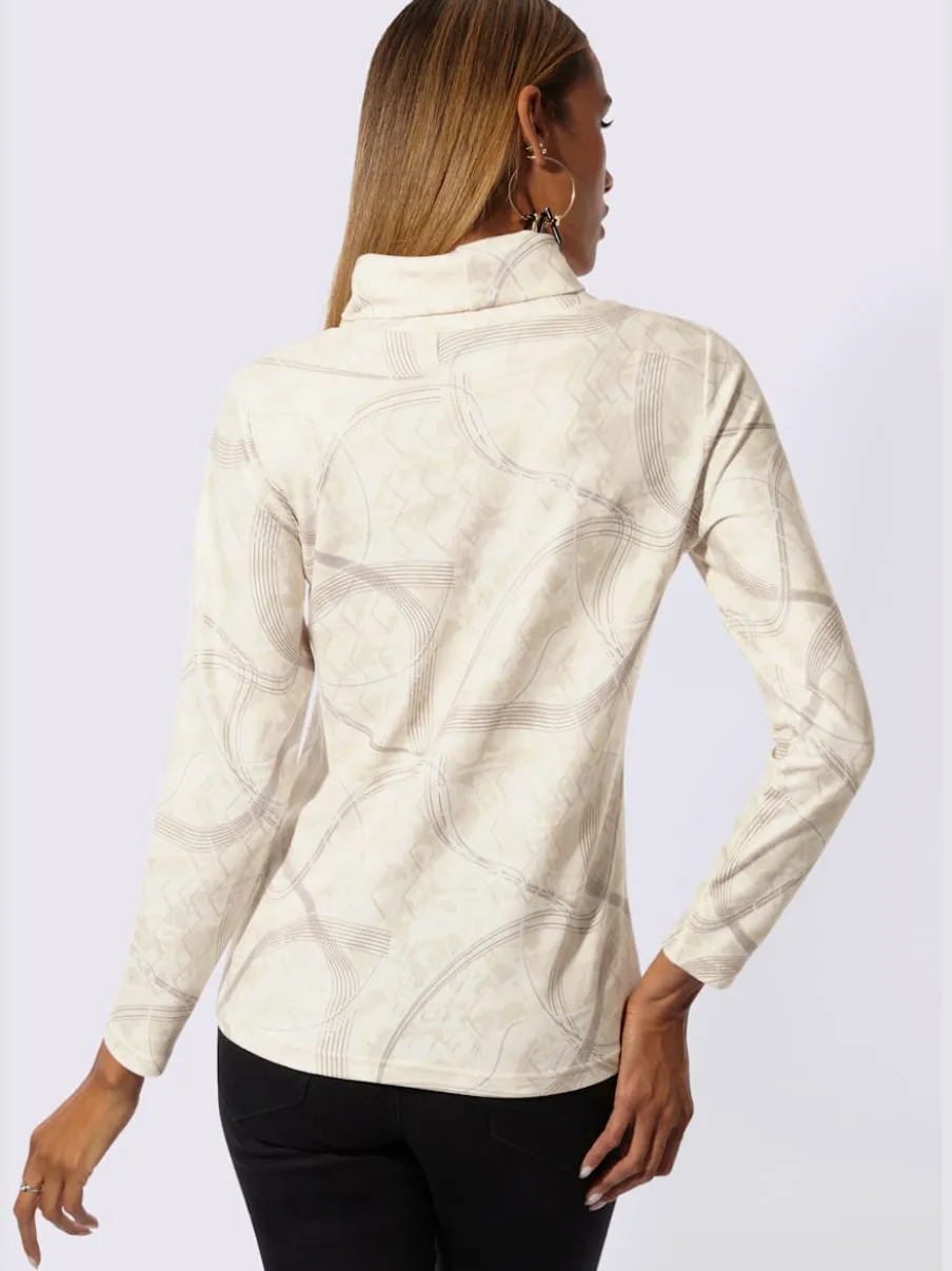 T-shirt à col roulé avec motif graphique et manches longues