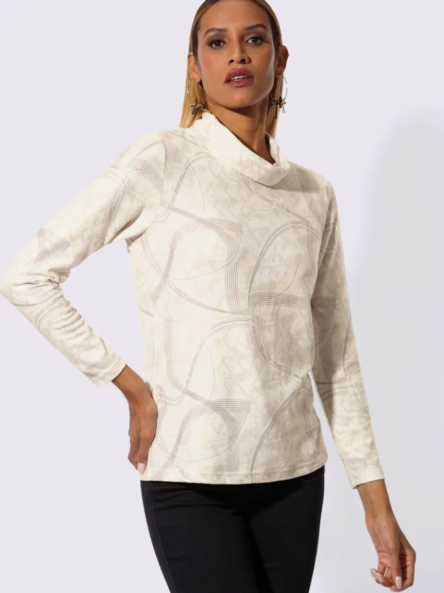T-shirt à col roulé avec motif graphique et manches longues
