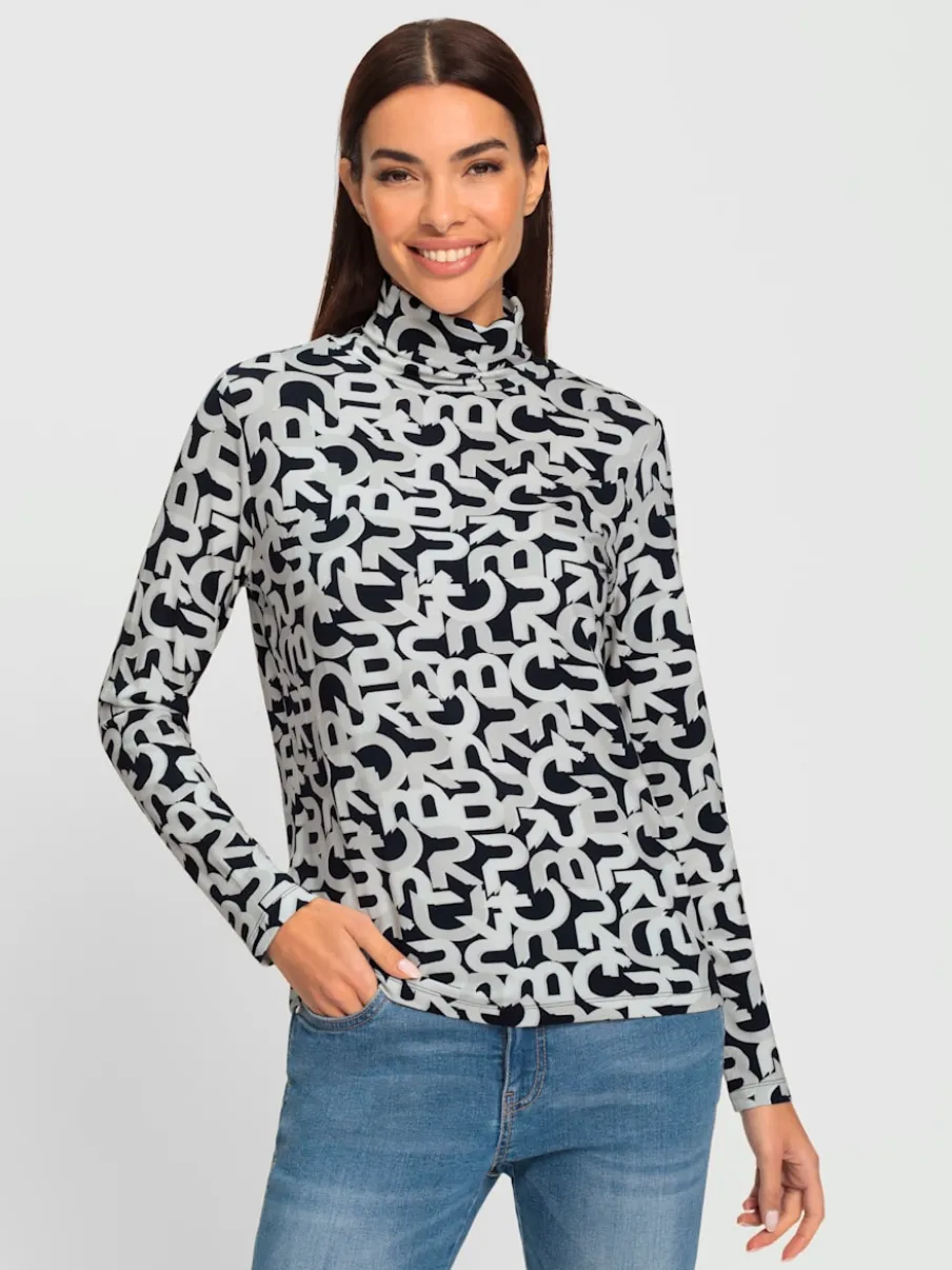 T-shirt à col roulé manches longues motif graphique doux