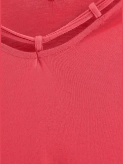 T-shirt col V avec cordons et encolure dégagée ornée de rubans