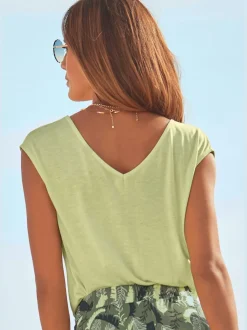 T-shirt col V avec cordons et encolure dégagée ornée de rubans