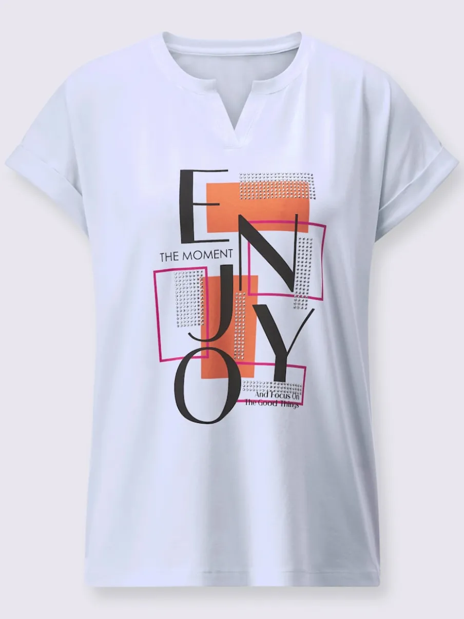 T-shirt à col V avec imprimé graphique et applications métalliques