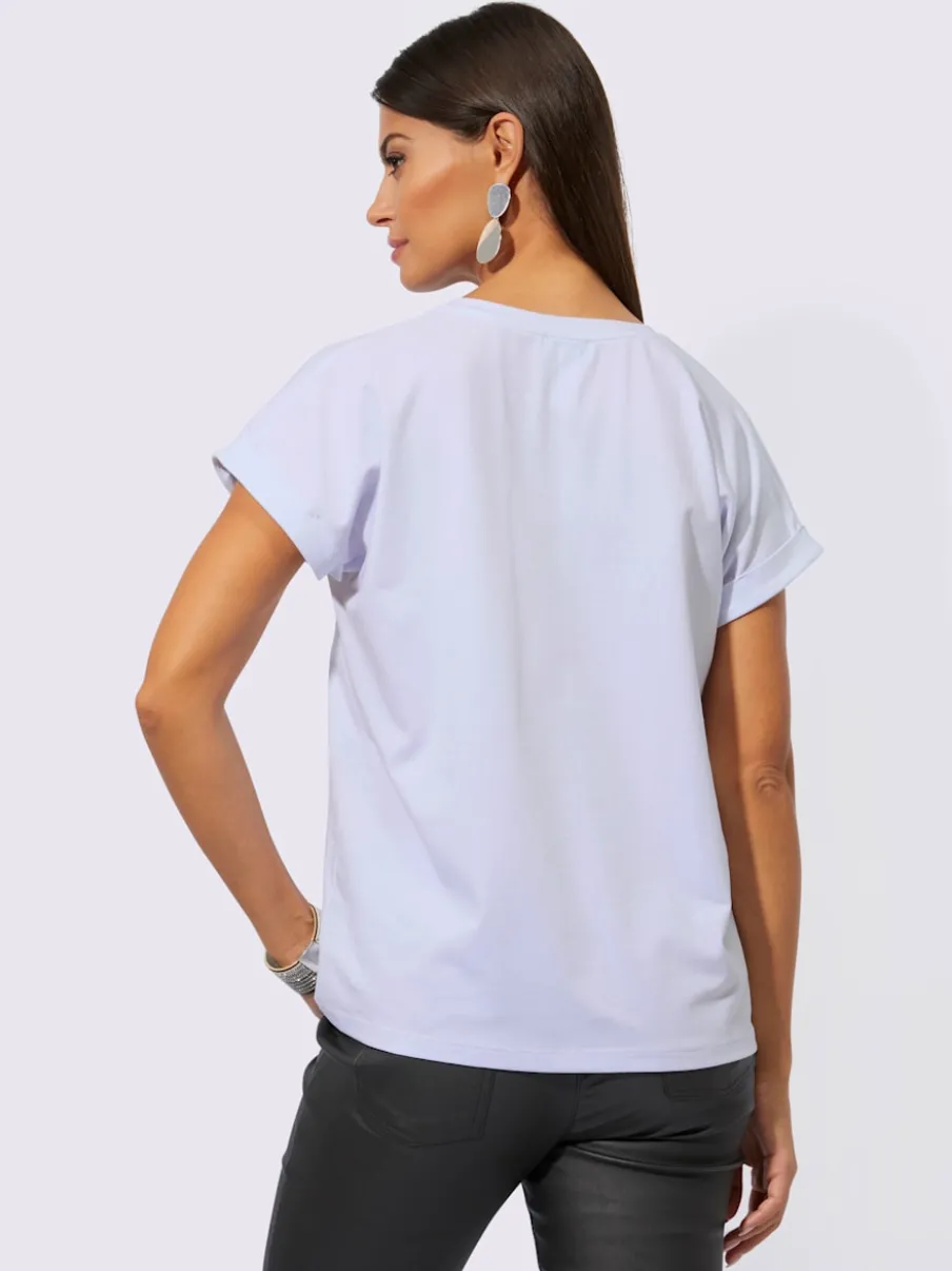 T-shirt à col V avec imprimé graphique et applications métalliques