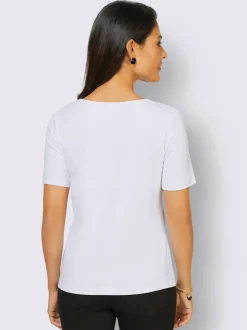 T-shirt à col V en dentelle avec motifs floraux