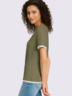 T-shirt côtelé à col rond et manches courtes