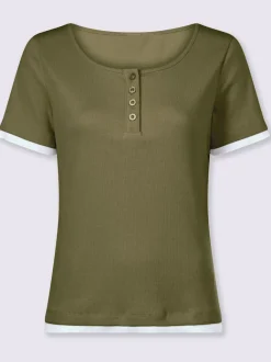 T-shirt côtelé à col rond et manches courtes