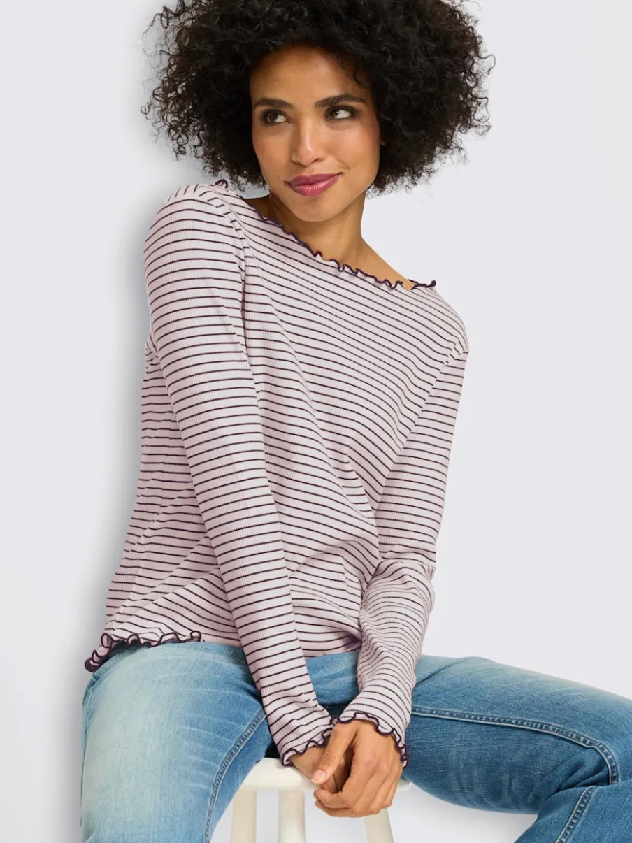 T-shirt côtelé motif à rayures tendance