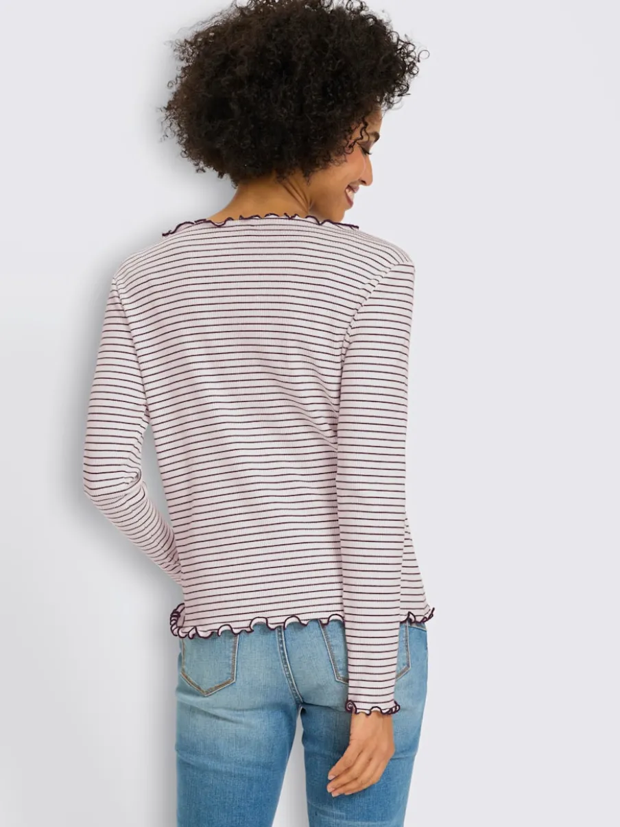 T-shirt côtelé motif à rayures tendance