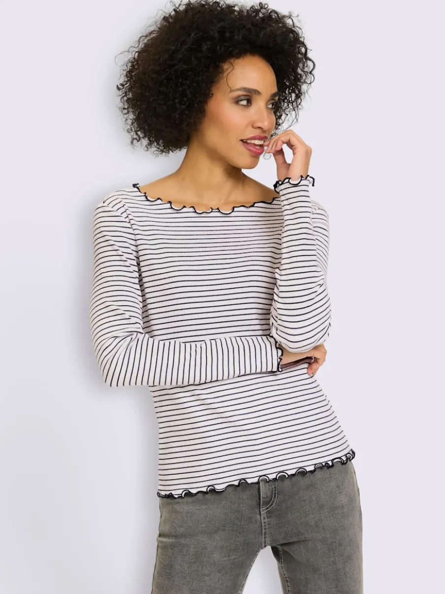 T-shirt côtelé motif à rayures tendance