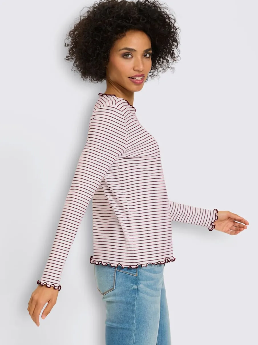T-shirt côtelé motif à rayures tendance