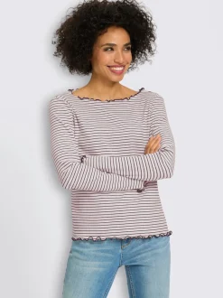 T-shirt côtelé motif à rayures tendance
